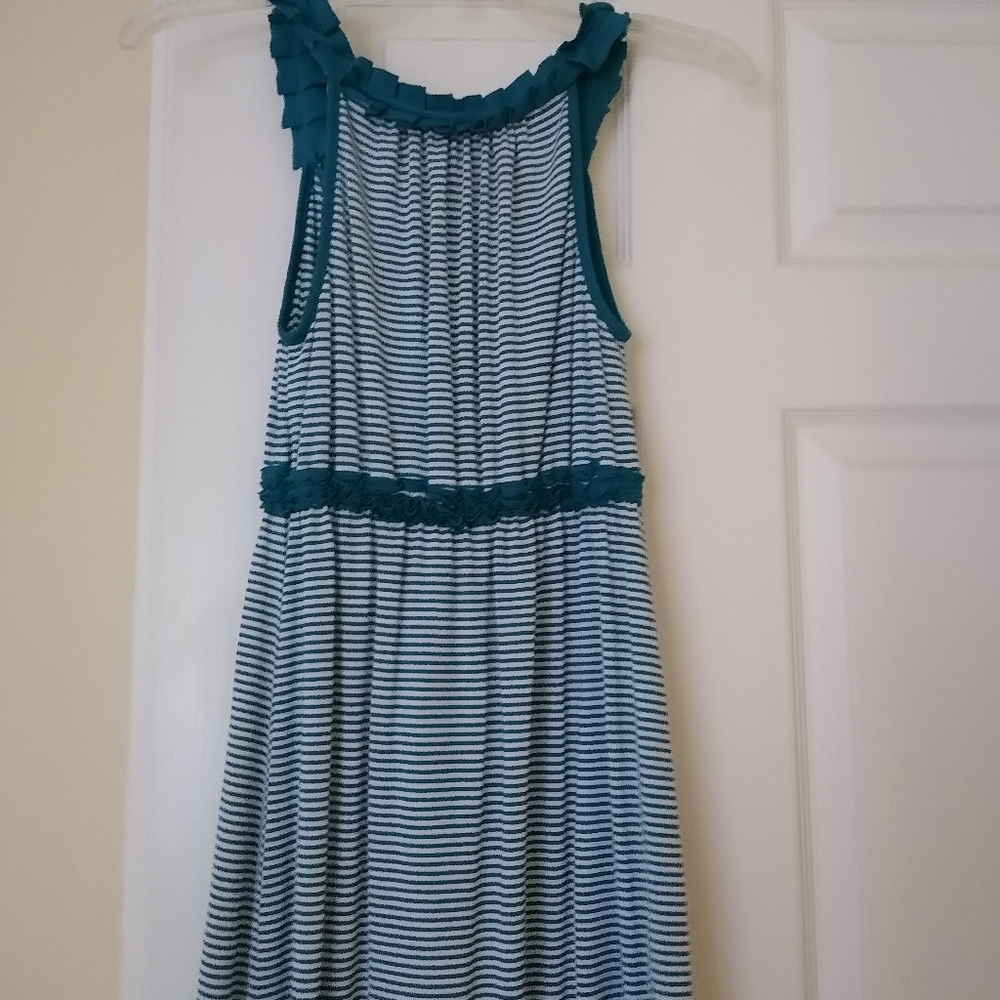 Green and white striped dress